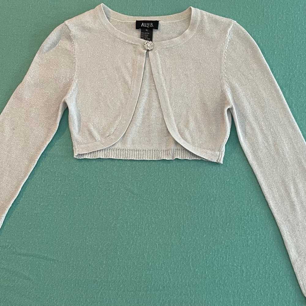 Ally B. Cute Kids Sparkly Silver Long Sleeve Shrug!!